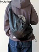 Waist Bags Foufurieux Men's Trendy Shoulder Personality Casual Messenger Large Capacity Dumpling Korean Fashion PU Leather 230310