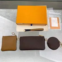 جلد صغير محفظة امرأة مصغرة محفظة عملة سحاب 3 قطع العلامة التجارية الثلاثي أكياس القابض 0018199U