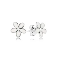 NEW White enamel Daisy Stud Earring Original Box set Jewelry for Pandora 925 Sterling Silver flowers Earrings for Women Girls260k