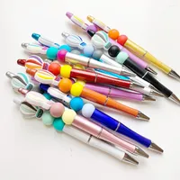 10 -st kralen Pennen met kralen Ballpoint Rainbow Ballon Silicone Pen School Office Supplies voor het schrijven van kinderen cadeau