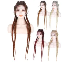 pelucas trenzadas para mujeres de encaje sintético largo larga 4x trenzas holandesas peluca con resistencia al calor del cabello del bebé