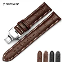 JAWODER Watchband 18 19 20 21 22 24mm crocodile grain stitches pattern Genuine Leather watch band strap stainless steel buckle for230J
