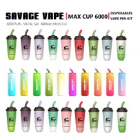 Savage Vape Max Cup 6000 Puffs E Sigaret Disposable Wegwerp Vapers Puff 7K KK Energy Pods Desechables 600mAh Oplaadbare batterijen 50mg Vape 5000 Bar Zooy Nic