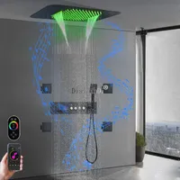 Ceiling Shower System 23*15 Inch Waterfall Music LED Shower Head Bathroom Temperature Display Thermostatic Shower Faucet
