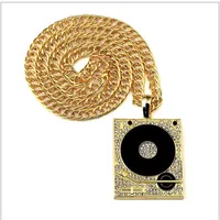 New Gold Silver Plated Retro Phonograph Pendant Necklace Hip Hop Punk Style DJ Pendant Men Rock Rap Cuban Chain Necklaces223g