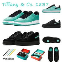 Tiffany and Co X Airforce 1 Sheereer Shoes Black Blue مع قوات الصندوق 1S Low Natual Platform Sneakers AF1 Multi Color DZ1382-001 Mens