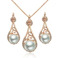 Ihre FS 2PCS/Set Ladyhood Perlenkette und Ohrring 18K Roségold Verschleppten Gebrauch österreichischer Kristall -Brautschmuckset