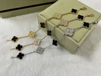 Luxury V Brand Clover Designer Charm Bracelet Black Stone Diamond Shining Crystal Sweet Flower 15mm 4 Leaf Love Bracelets Party Jewelry Gift