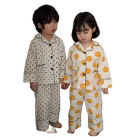 Pajamas Spring Cotton Cotton Long Sets Baby Girls Cuto Cartoon Pajamas مجموعة الأولاد Fasion طية طية طية ملابس الأطفال 2pcs بدلة 230310
