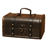 Jewelry Pouches Bags Retro Treasure Chest Vintage Wooden Storage Box Antique Style Organizer For Wardrobe Trinket Buckle1198h