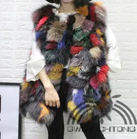 Real natural genuine fur vest women fashion multicolor colorful fur gilet jackets ladies over coat outwear3668603
