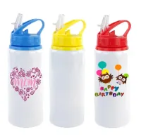 Portable 600ml Sippy Cups DIY Sublimation Blanks 20oz Water Bottle Kids Sport Tumbler Aluminum Mug Drinking Cup With Straws Lids Wholesale FY5406