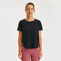 Yogakläder, högkvalitativ dagg Dew Blusa Yoga Lady Sweatshirt Dew Loose Fitness Clothing Fitness Brand T-shirt 335i inte Fade Running Casual Short Sleeved T-shirt