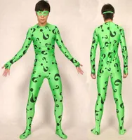 Green Lycra Spandex Riddler Catsuit Costume Unisex Problem Mark Body Suit Theme Costumes Halloween Party Cosplay Bodysuit P2733023914
