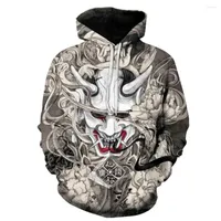 Hoodies masculinos Japão Harajuku Devil 3D Printing Hoodie Spring e Autumn Hip Hop Style Erkek Sweatshirt