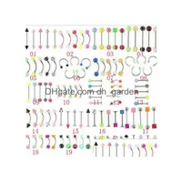 Navel Bell Button Rings D0923 105 Pcs Mix Uv Piercing Jewelry Belly Ring Eye Designs And Colors 14G Stainless Steel Bar 10 Dhgarden Dhh0F