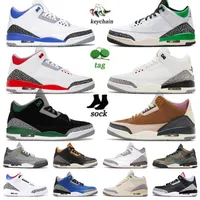 Top Quality Mens Jumpman 3 UNC Basketball Shoes Taille 13 Musline Fire Red 3s Cardinal Black Cat Lucky Green Racer bleu blanc ciment Womens Athletic Sneakers