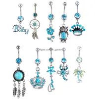Navel Bell Button Rings Aq10001 Belly Ring Mix 10 Styles Aqua.Colors Pcs Crown Dream Catcher Owl Drop Delivery Jewelry Body Dhgarden Dhxnk
