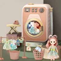 Other Toys Pretend Play Electric Drum Rotatable Washing Machine Toy Kids Play House Kitchen Rice Cooker Cooking Educational Toy Girl Gift 230311