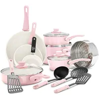 Greenlife Soft Grip Healthy Ceramic Nonstick, 16 Piece Cookware Pots and Pans Set, PFAS-FRe, Diskmaskin Safe