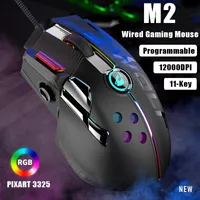 M2 USB Wired Mouse 12000DPI 1000Hz Programmable Gaming Mouse PIXART 3325 11-Key RGB Backlit Gamer Mice For PC Computer Desktop