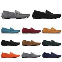 mens women Casual Shoes Leather soft sole black red orange blue brown comfortable outdoor sneaker 016