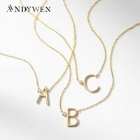 Pendant Necklaces ANDYWEN 925 Sterling Silver Gold Leter A M Mini Sized Initial Necklace A B C Stone Monogram Pendant Jewelry Luxury Gift Women J230310
