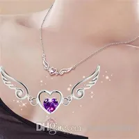 Luxury Classic 100% 925 Sterling Silver Angel Wings Love Heart Necklace Fashion Wedding Jewelry Necklaces For Women Collier287Y