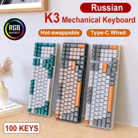 Russian K3 100 Keys RGB Gaming Mechanical Keyboard for Gamer Hot-swap KNOR Type-C Wired Gaming Keyboards Personalized Keycap