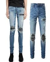 Jeans de mezclilla Men039s Rastar Slim Fit Stretch Leather Patchwork6573479