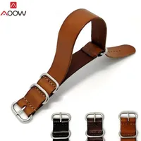 Titta på band aoow zulu läder klockband nato band rem 18mm 20mm 22mm för män kvinnor tillbehör sliver ring spänne ersättning1204l