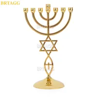 Decorative Objects Figurines BRTAGG Menorah 7 Branches Je Candle Holder Star Of David Candlestick 230310
