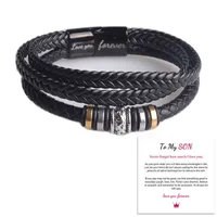 Bracelets Three-layer black rope magnetic buckle I love you engraved stainless steel leather bracelet link A