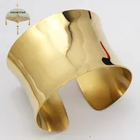 Bangle Raked Edges Blomma Polish Golden Bangles Rostfritt stål Fashion Smycken Bred Big Golden Cuff Bangle Armband för Women Ladies 230310