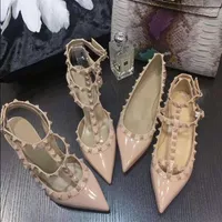 Yeni stil Avrupa moda perçin elbise yüksek topuklu ayakkabılar sınıf deri kadın bayan ayakkabıları sandalet 0cm 6cm 8cm 10cm eur35-41 kutu282r ile