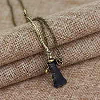 RJ Fashion HP Thunderbolt Flying Broom Metal Necklaces Antique Bronze Plated Witch Wizard Magic Broom Necklace Man Woman Choker2550