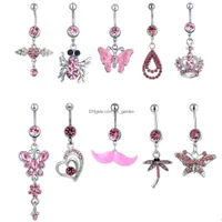 Navel Bell Button Rings Pp10001 Belly Ring Mix 10 Styles Aqua.Colors Pcs Dragonfly Buttonfly Spider Crown Heart Drop Delive Dhgarden Dhhda