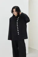 Ternos masculinos 2023 Design de primavera feminino Moda Blazer Blazer Black Top Curve Shell Fivela Stand Collar Men Suit de casacos