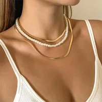 Chains Ailodo Fashion Pearl Necklace For Women Punk Gold Silver Color Snake Chain Party Wedding Collier Femme Jewelry GiftChains