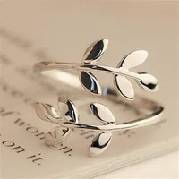 Azeite de galho de oliveira folhas de anel aberto para mulheres anéis de casamento folhas encantos de folhas anéis