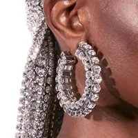 Hoop Earrings Personality Shiny Rhinestone C-shaped Semi-circular Women's Fashion Jewelry Crystal Laminated Round Earr