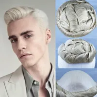 Blonde Human Hair Toupee for Men Wig Remy Human Hair Replacement System 8x10 Thin PU Men&#039;s Toupee Curly 6 Inch Hair183O