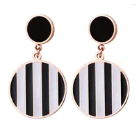 Stud Earrings 316L Stainless Steel Classic Black And White Pattern Drip Oil Fashion Titanium