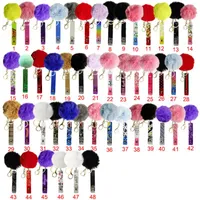 Keychains Card Grabber Clip For Long Nails Faux Fur Ball Pom Keychain With Puller Girls Women