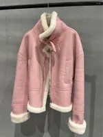 Women's Leather Winter Europe Style Chic Women's High Quality Designer Pink Loose Wool Sheepskin Coat C814