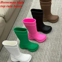 long round boots knight high-top shoes Men&#039;s and women&#039;s rain boots designer platform rubber rain boots