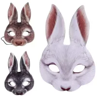 Buunnyy Mask Animal Eva Half Face Mask de la oreja de conejo para Pascua de Halloween Fiesta Mardi Gras Accesorio