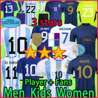 3 و 2 نجوم الأرجنتين كرة القدم النهائيات Mbappe France Maillots de Football Kids Kit Women 2022 Player Version Giroud de Paul Di Maria حارس مرمى T.