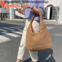 Totes Yogodlns Summer Straw Bag For Women Woven Handmade Handbag Large Capacity Lady Tote Vacation Beach Bag Rattan Shoulder Bag Bolsa 0312V23