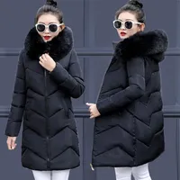 Women's Down & Parkas Fashion European Black Winter Jacket Big Fur Hooded Thick Female Warm Coat For Women 2023
